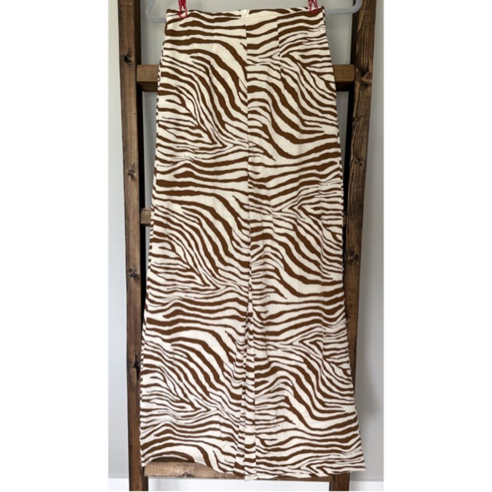SHEIN Zebra Print Wide Leg Pants Brown White Animal Print XS